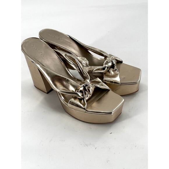 OPEN EDIT Kaia Knot Platform Sandals 8.5 Gold Heel Slip On Glam Party - Picture 4 of 9